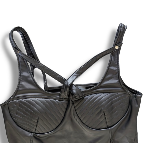 Manière De Voir Black Vegan Leather Corset Top Bustier Garter Detail UK 16 US 12 - Picture 2 of 7